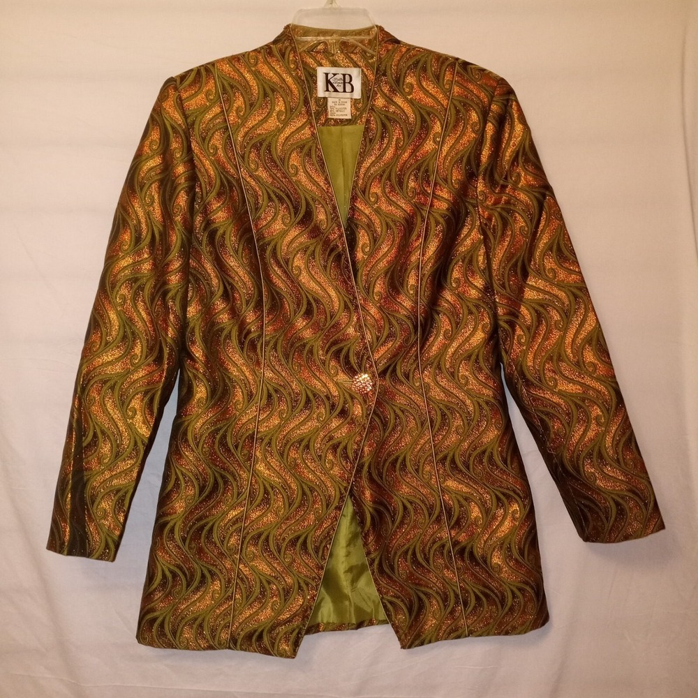 Stella Louise For KB Copper Metallic Olive Green‎ Jacket Sz 10 Vintage Bead Trim